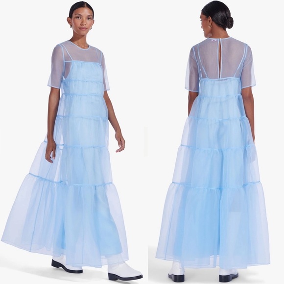 🌺🎉HP🎉🌺 NWT Staud Hyacinth Tiered Organza Maxi Dress French Blue - Picture 4 of 15